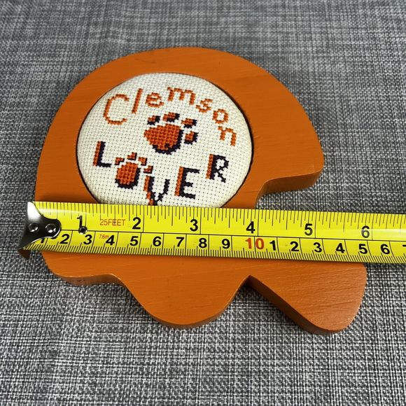 Clemson‎ Lover Cross Stitch Wall Art Tigers Helmet Wooden Frame Handmade Vtg - Picture 4 of 6